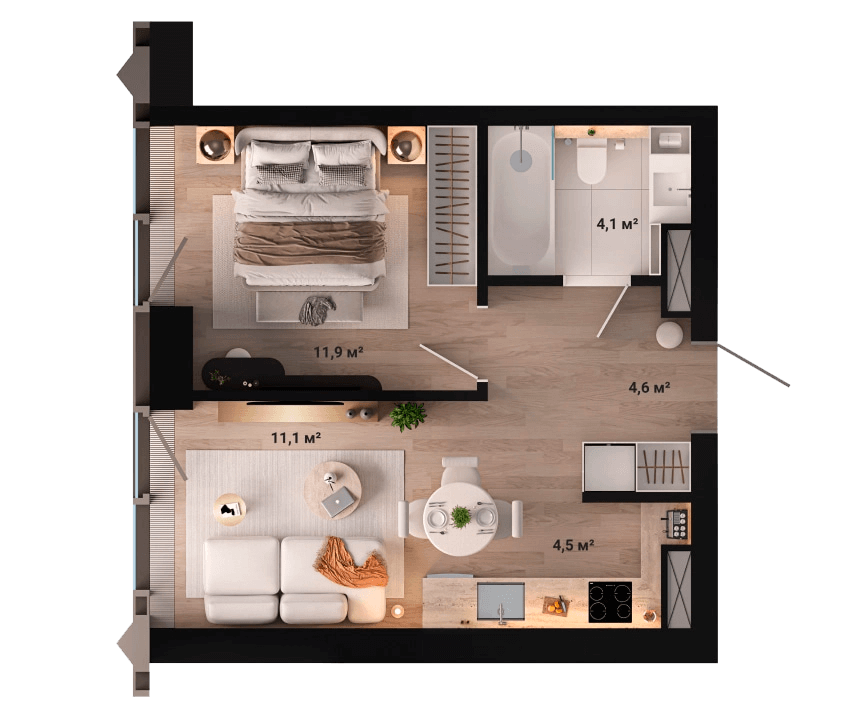 Квартира с 1 спальней