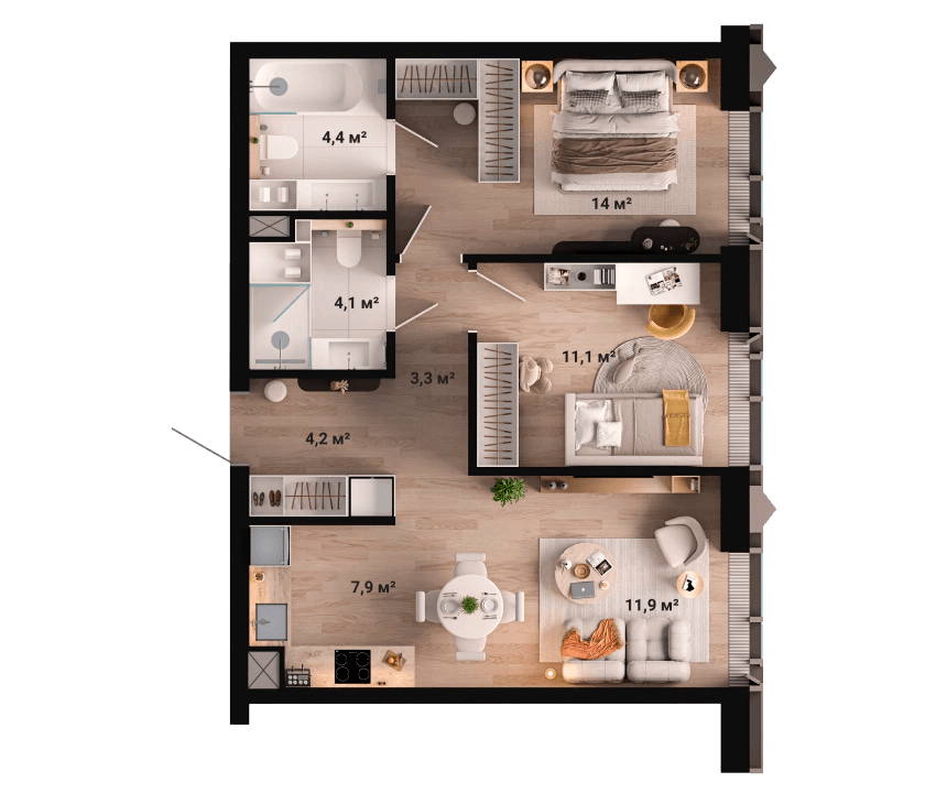 Квартира с 2 спальнями